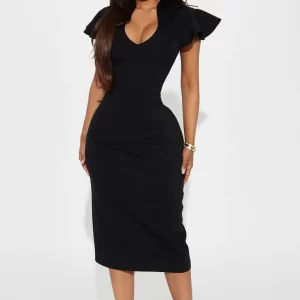 Business Babe Ponte Midi Dress - Black