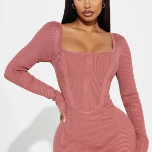 Evelynne Sweater Midi Dress - Mauve