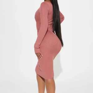 Evelynne Sweater Midi Dress - Mauve